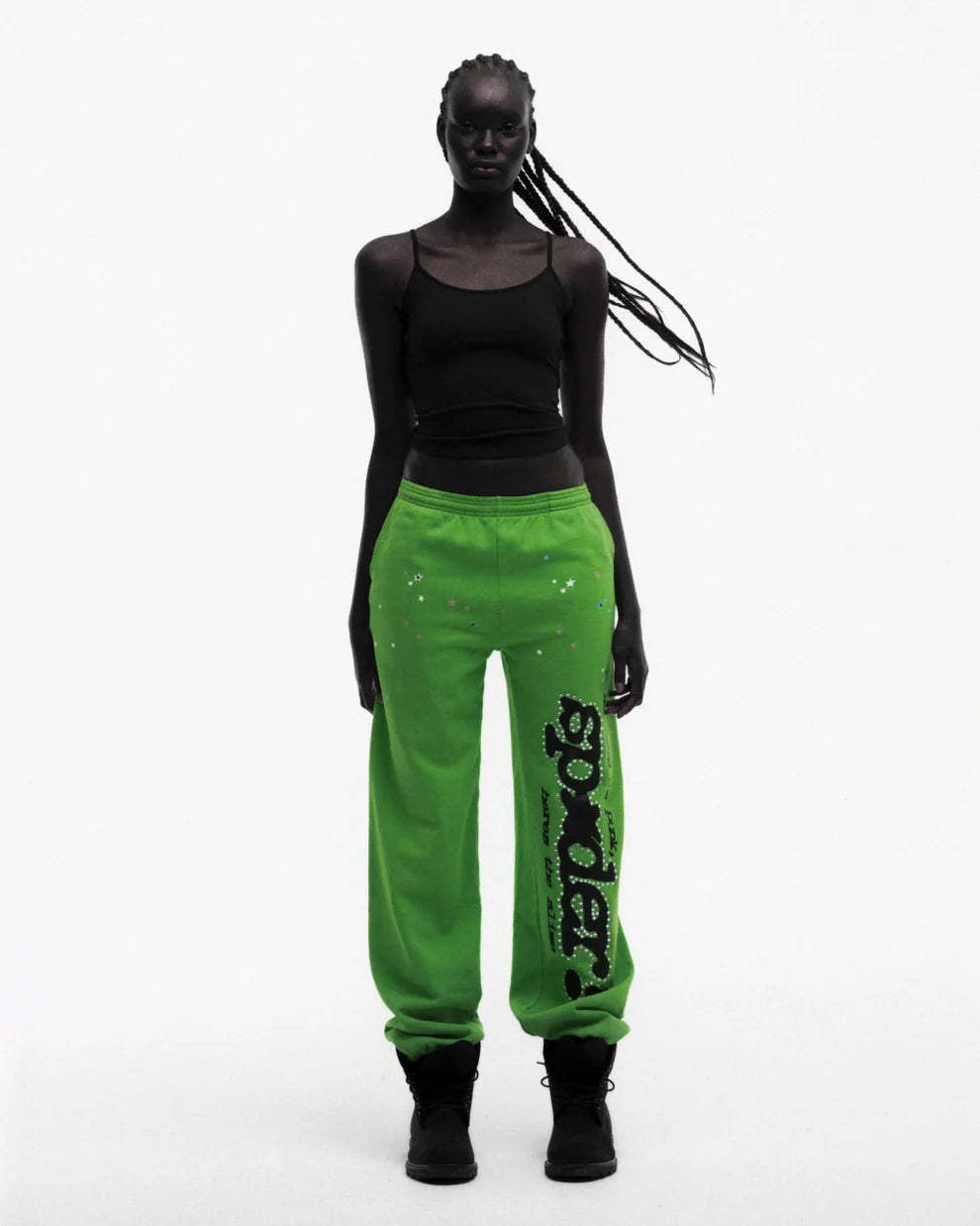 Sp5der Bright Green Punk V2 Rhinestone Sweatpants