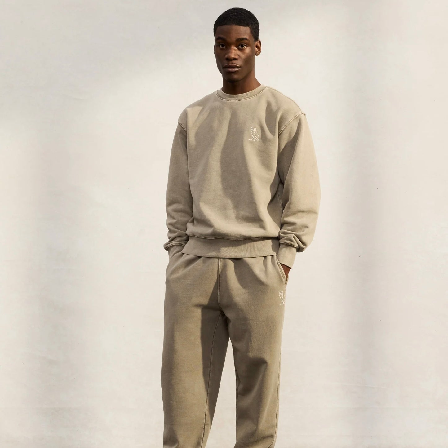 OVO Washed Brown Sweatpants On Body 1