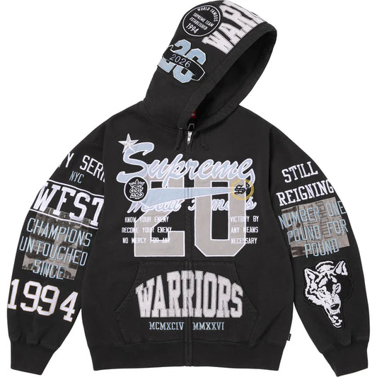 Supreme Black Warriors Applique Zip Hoodie