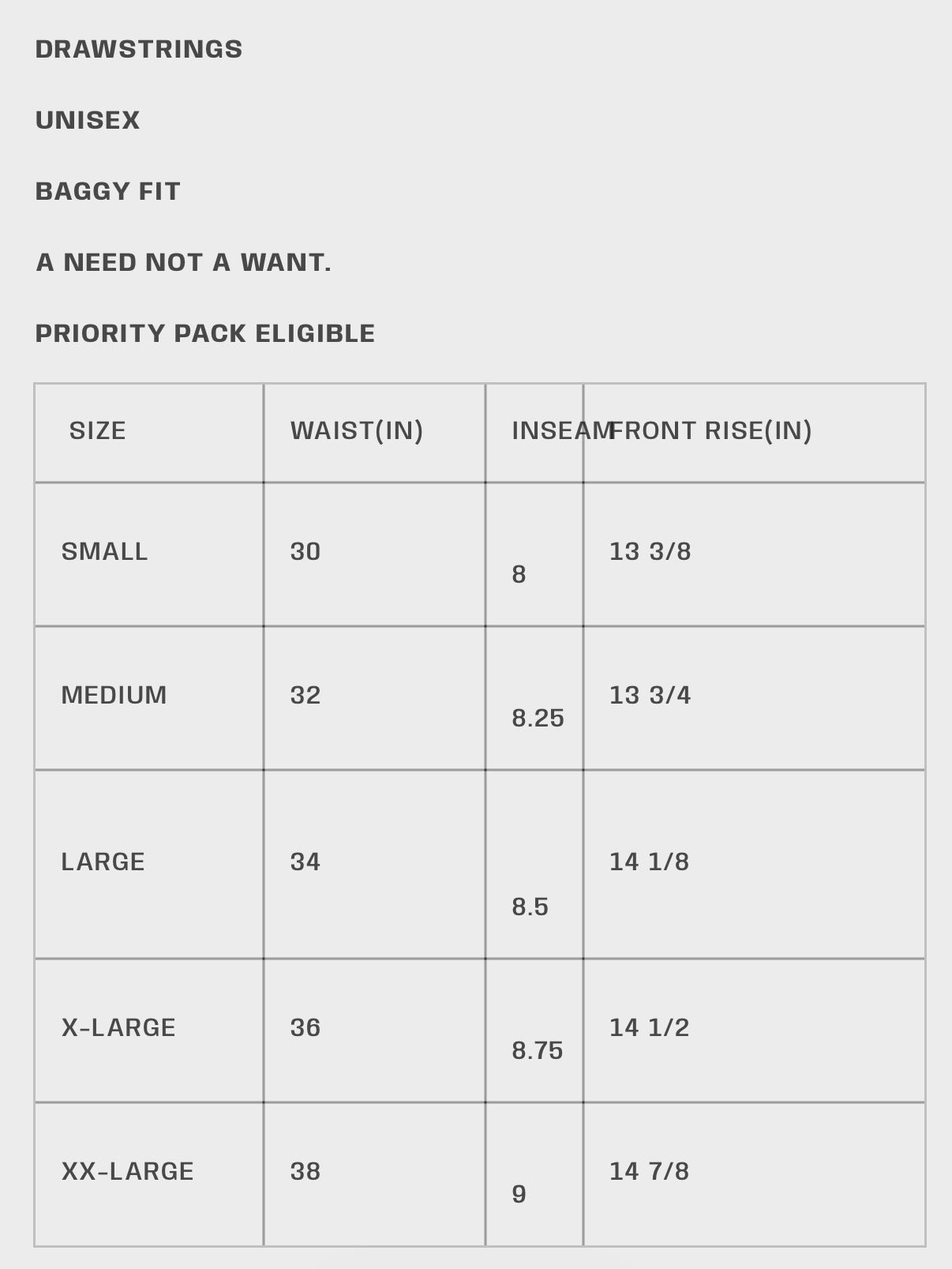 HMDD UE Basketball Shorts, size guide with waist, inseam and front rise in inches for small through XX-large