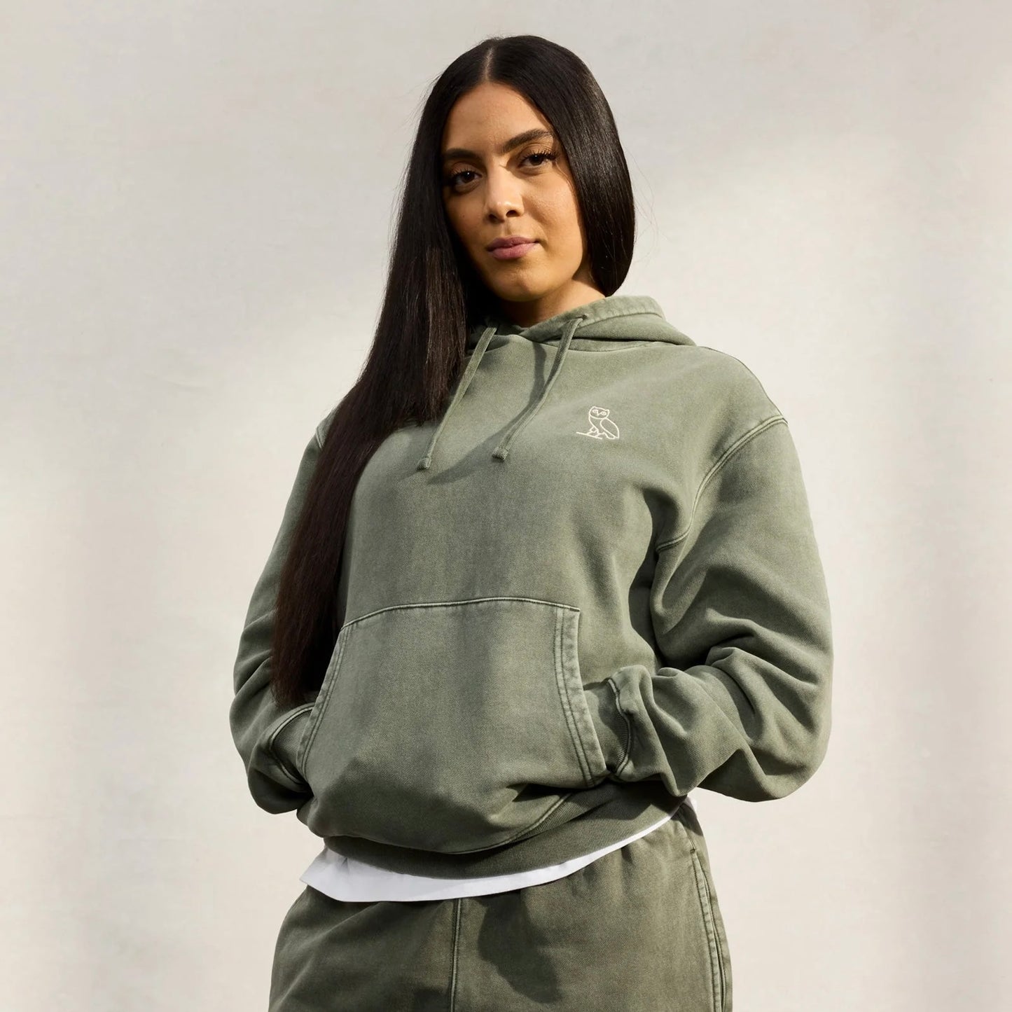 OVO Washed Green Hoodie On Body 3