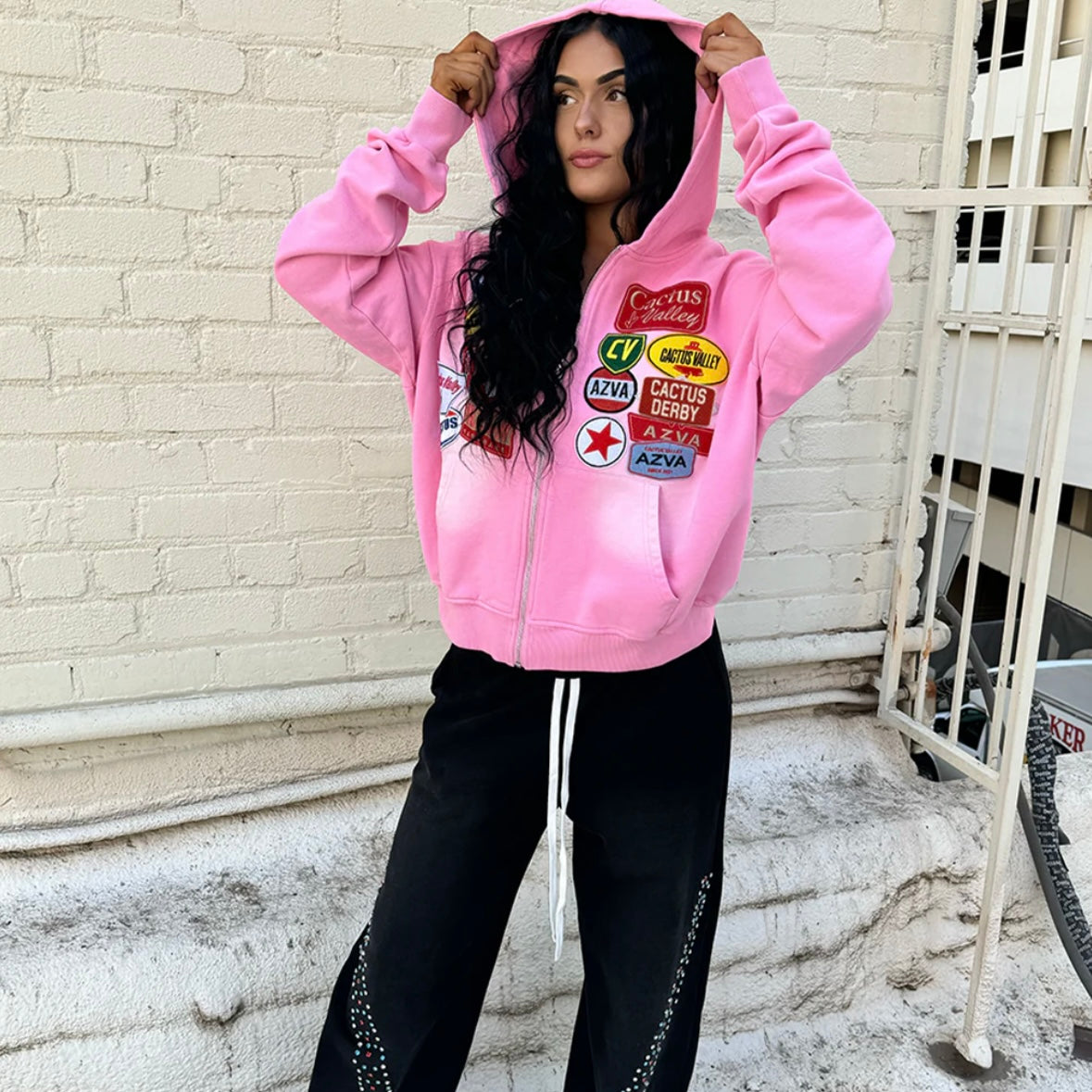 AZVA Pink Rest Stop Zip Hoodie