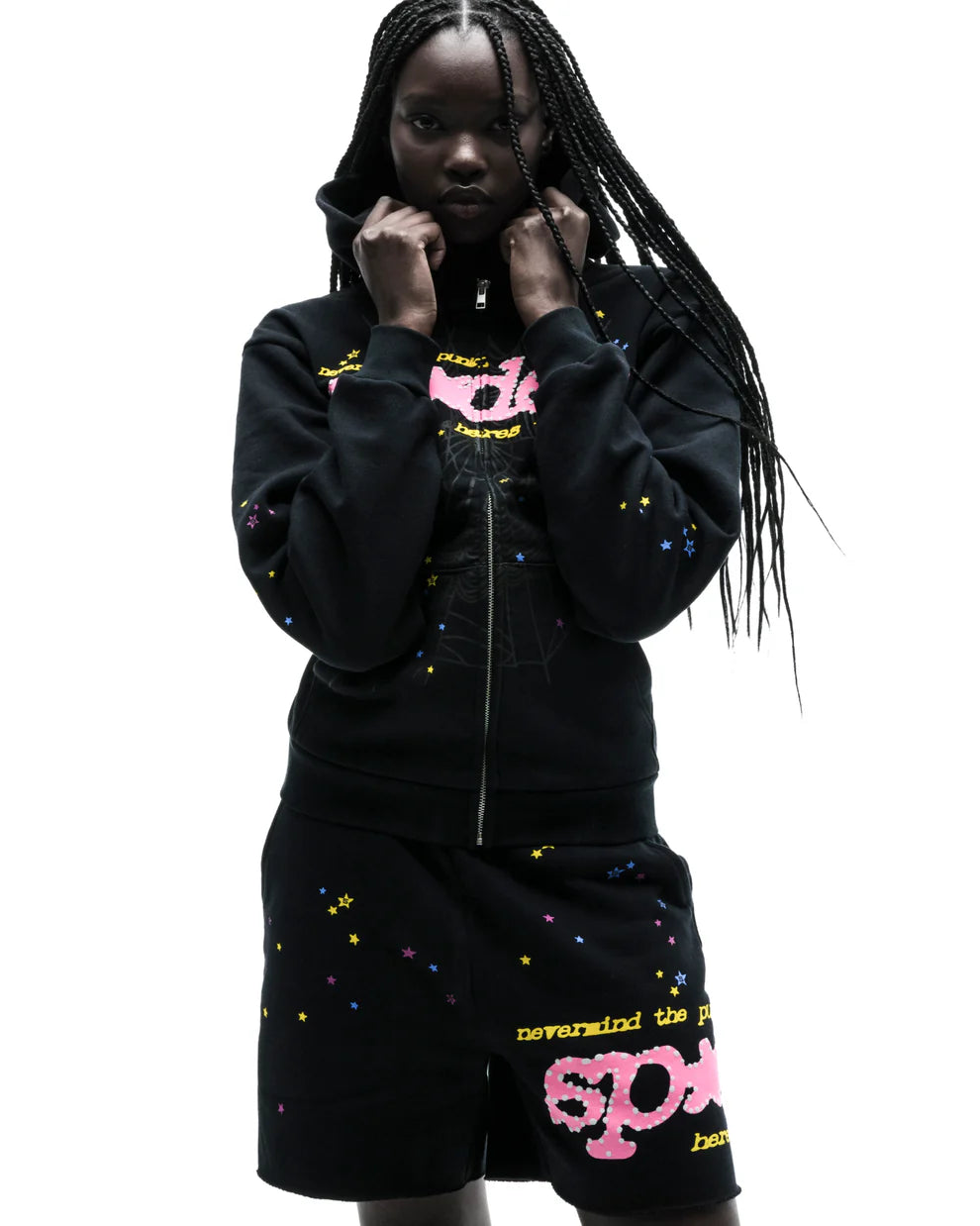 Sp5der Black Punk V2 Zip Hoodie