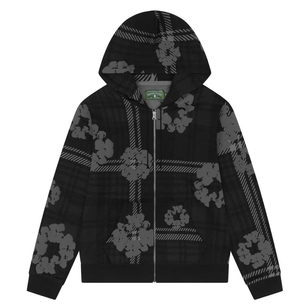 Denim Tears Black Plaid Cotton Wreath Zip Hoodie
