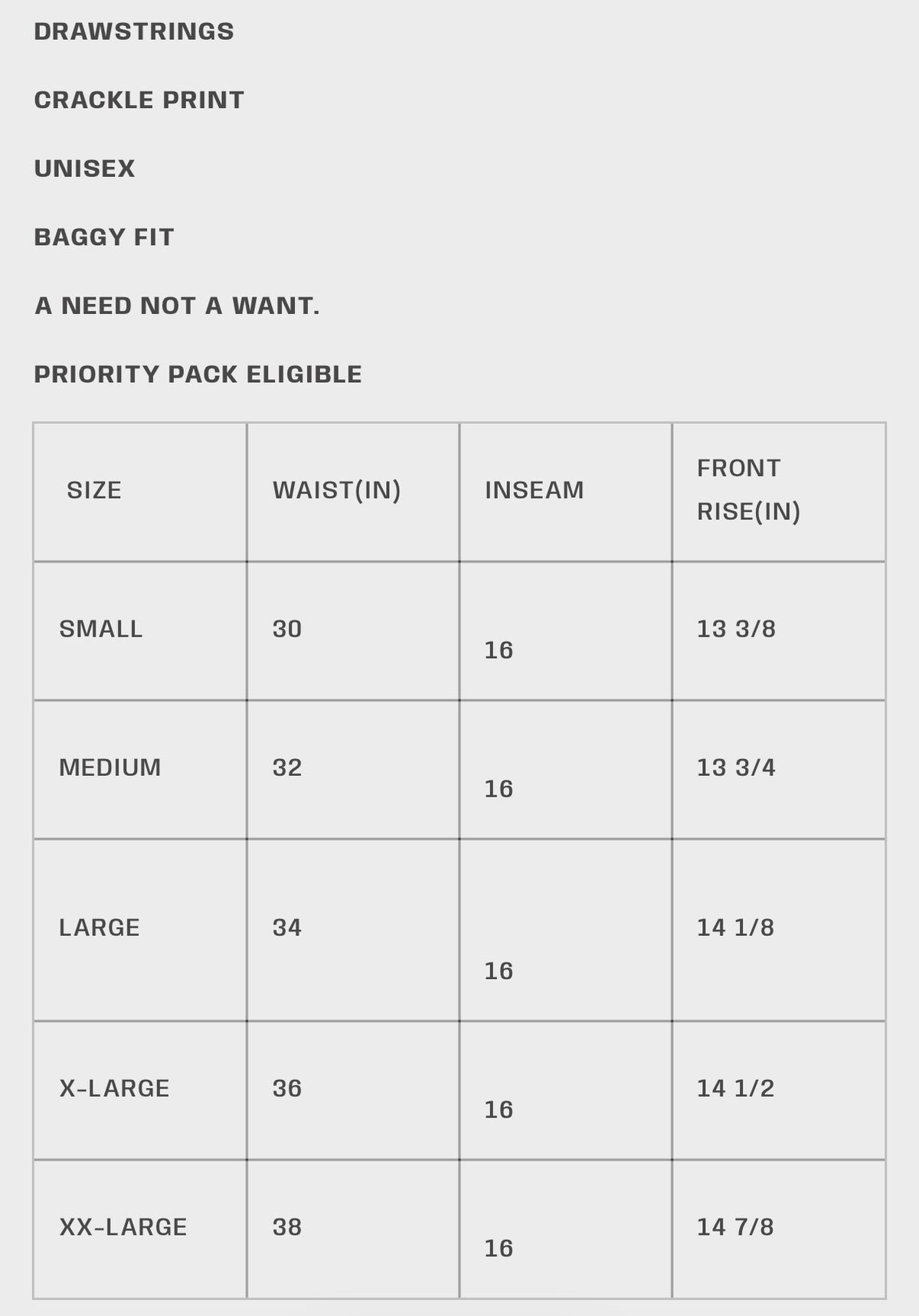HMDD Maroon HC 3/4 Shorts size chart — brand card with waist, inseam and front rise measurements in inches