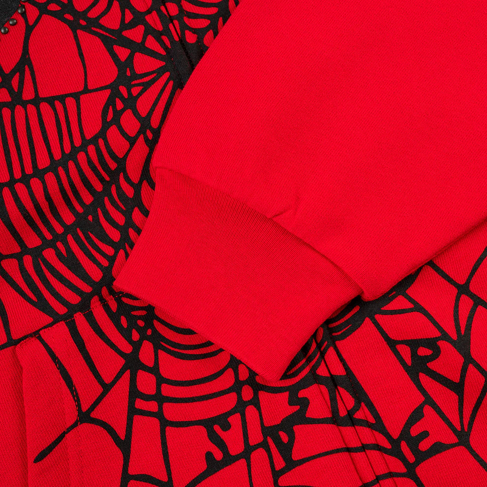 Sp5der Red OG Web Studded Zip Hoodie