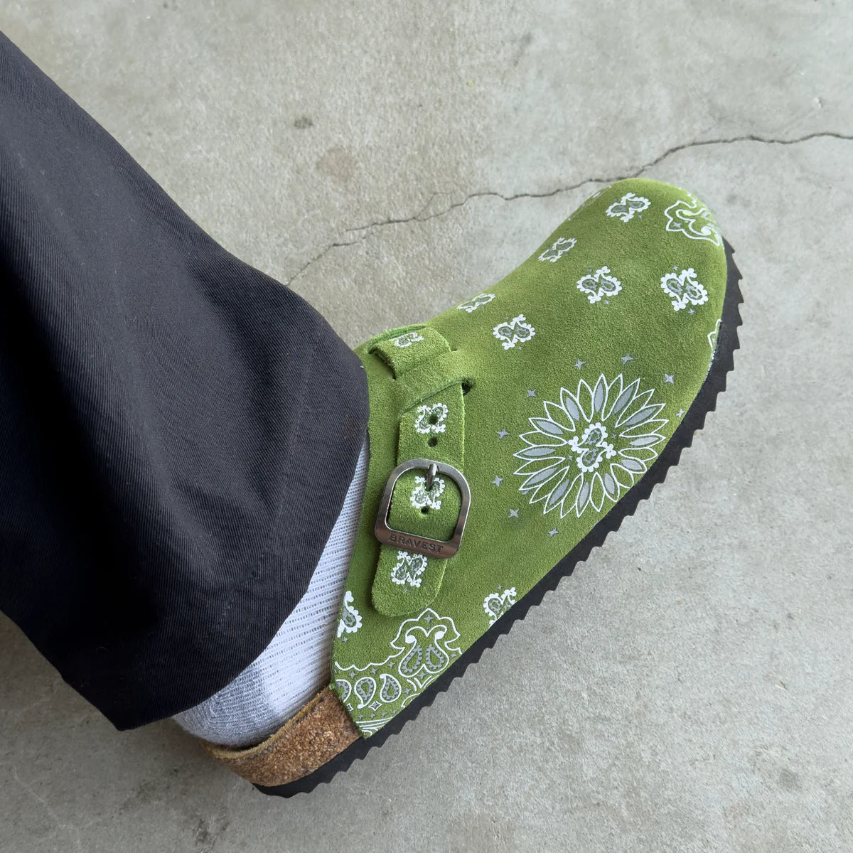 Bravest Studios Olive Suede Paisley Clog
