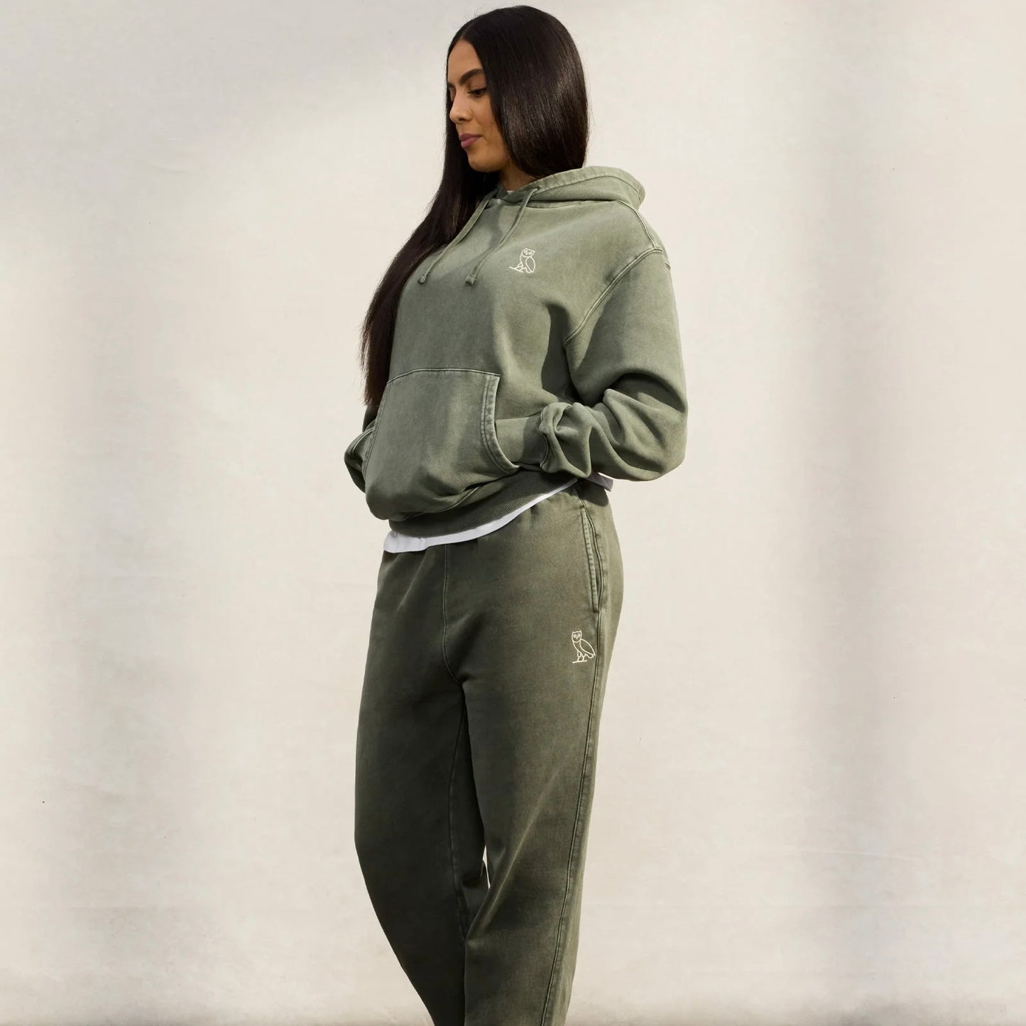 OVO Washed Green Sweatpants On Body 2