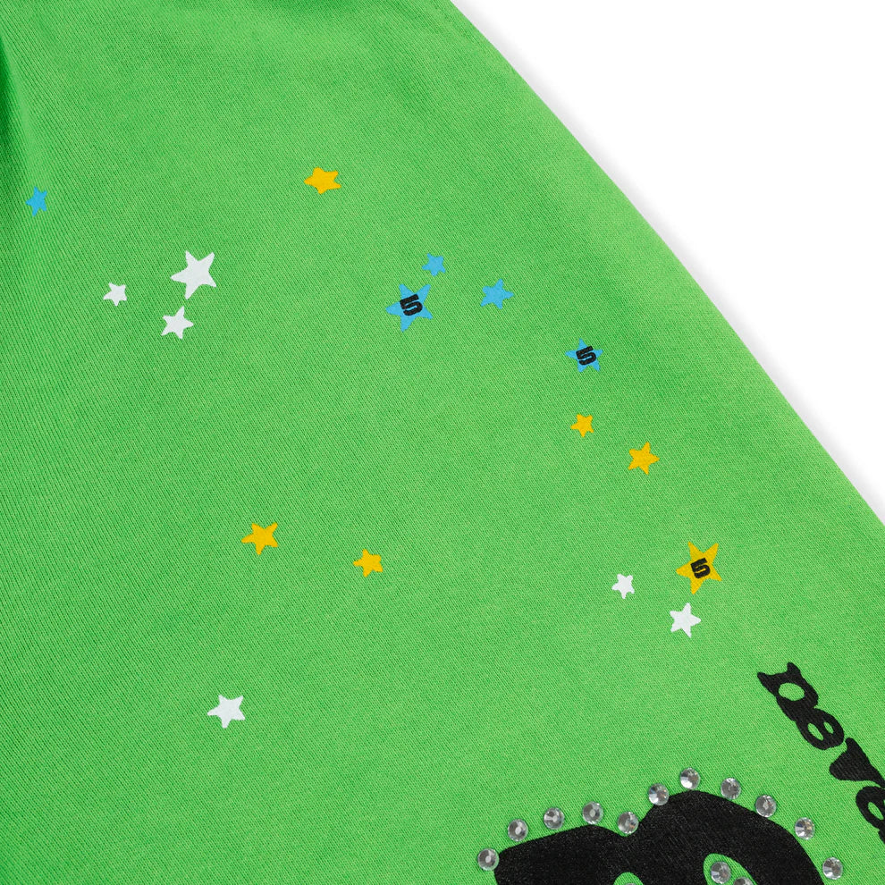 Sp5der Bright Green Punk V2 Rhinestone Sweatpants