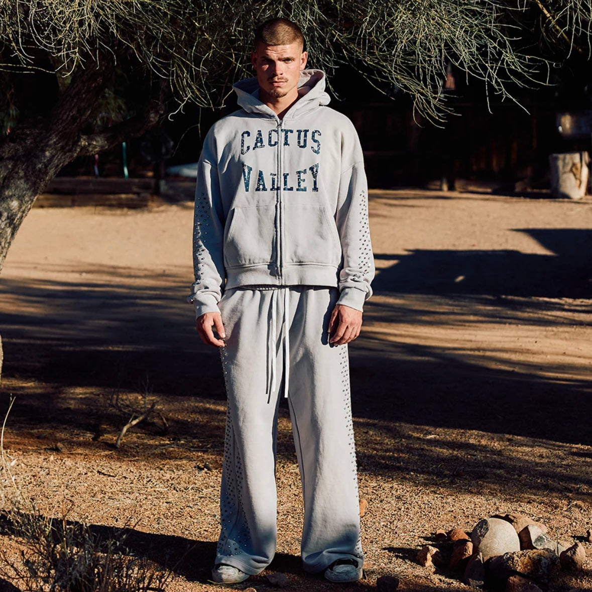 AZVA Bone Crystal Valley Zip Hoodie