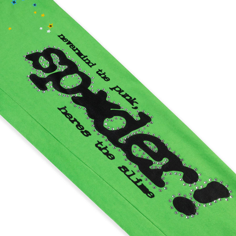 Sp5der Bright Green Punk V2 Rhinestone Sweatpants