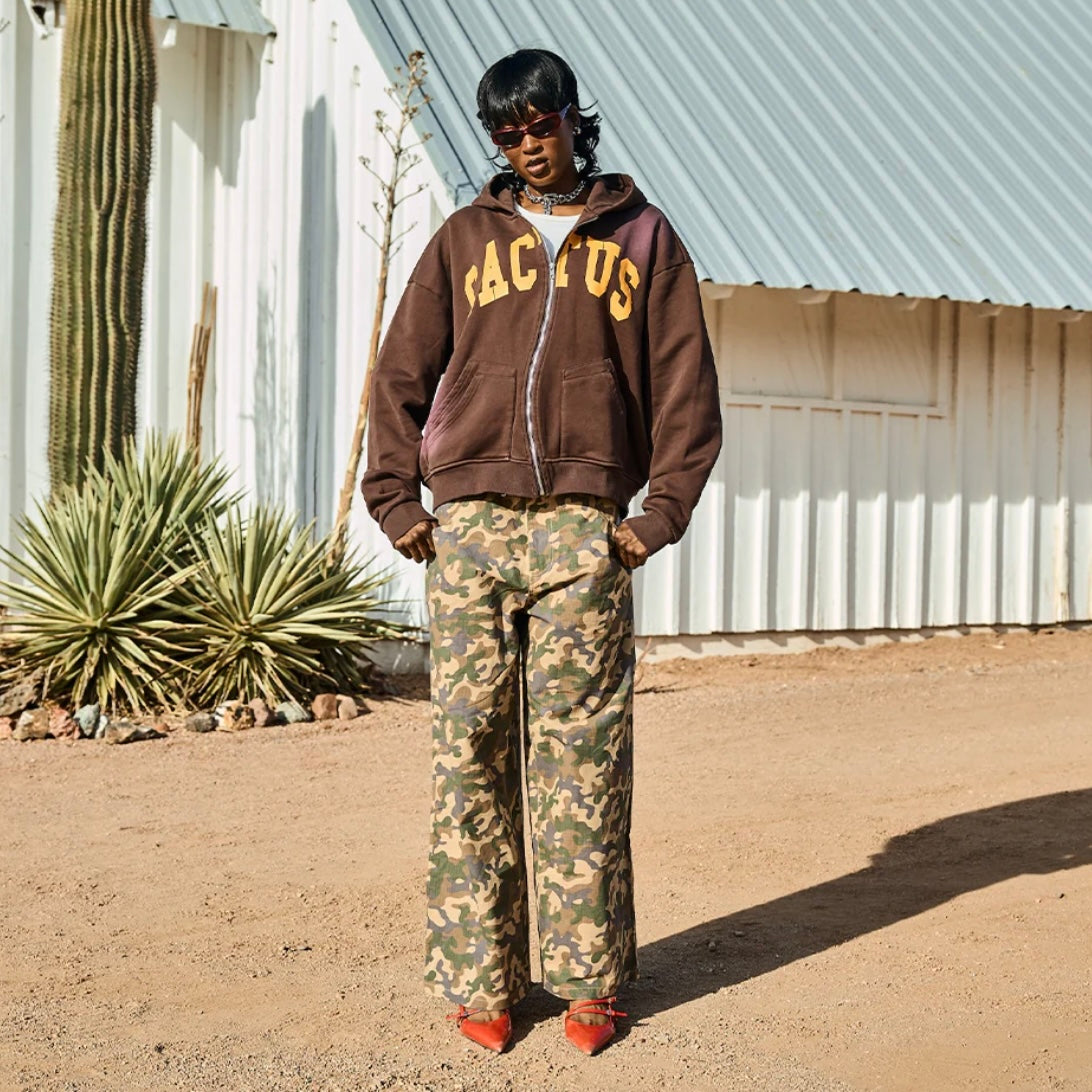 AZVA Brown Crooked Cactus Zip Hoodie