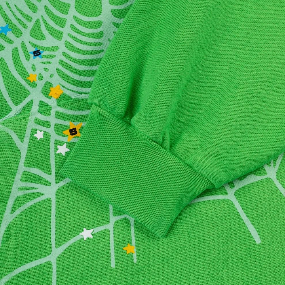 Sp5der Bright Green Punk V2 Rhinestone Hoodie