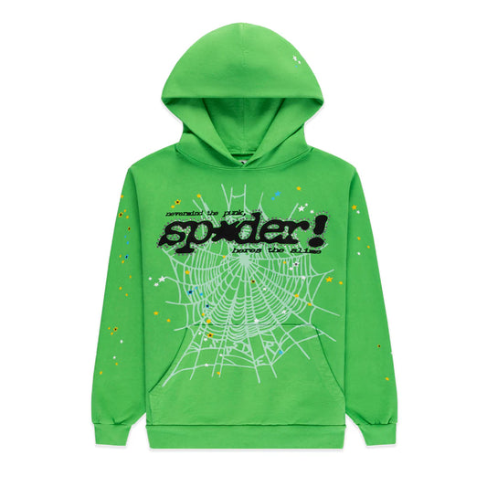 Sp5der Bright Green Punk V2 Rhinestone Hoodie