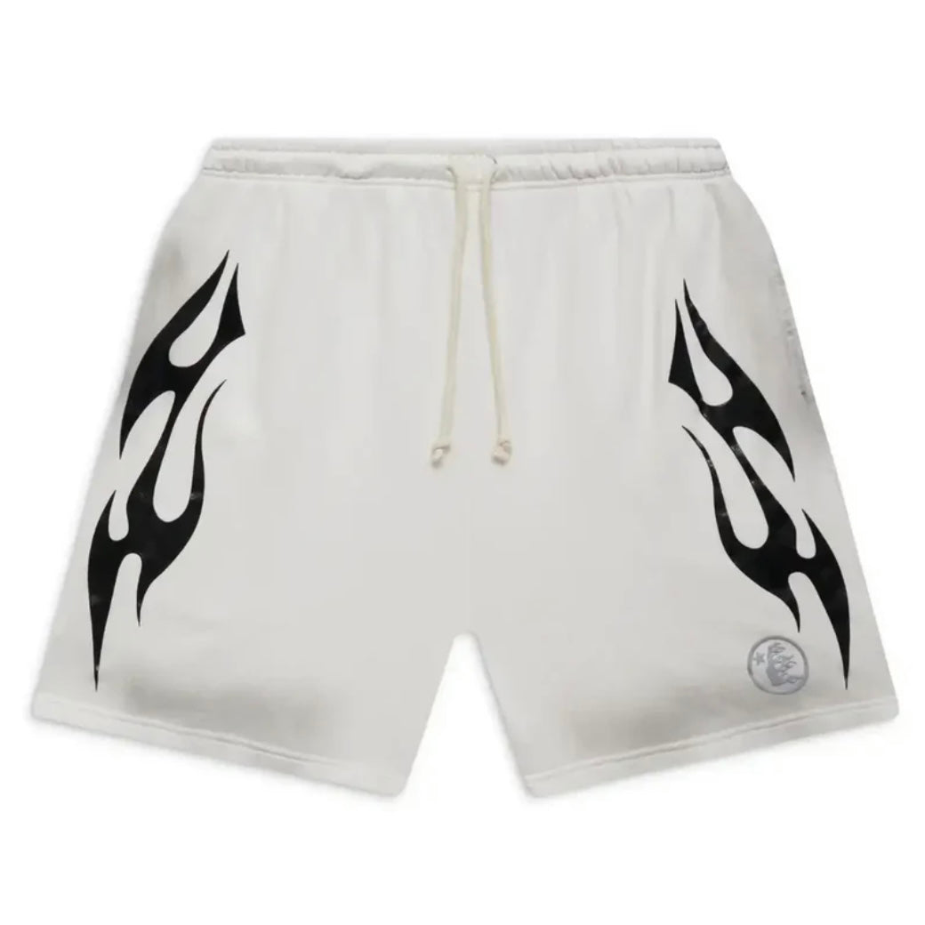 Hellstar White Black Flame Shorts