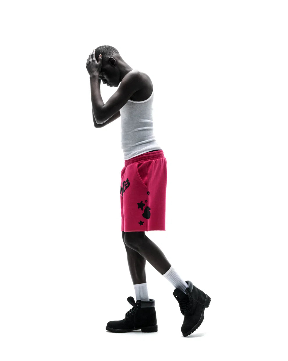 Sp5der Pink Black Beluga Sweat Shorts