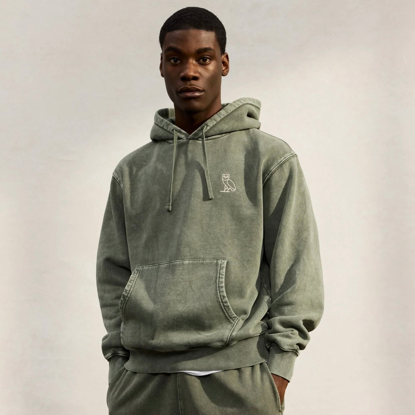 OVO Washed Green Hoodie On Body 1