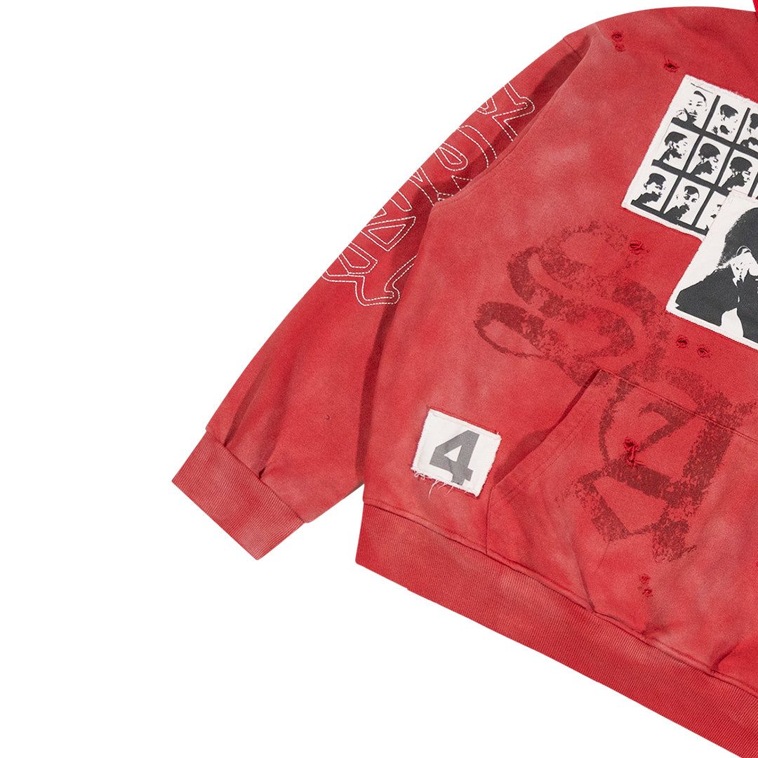 Stile De Amor Rosso Hoodie, close-up of the cuff, hem and 4 patch