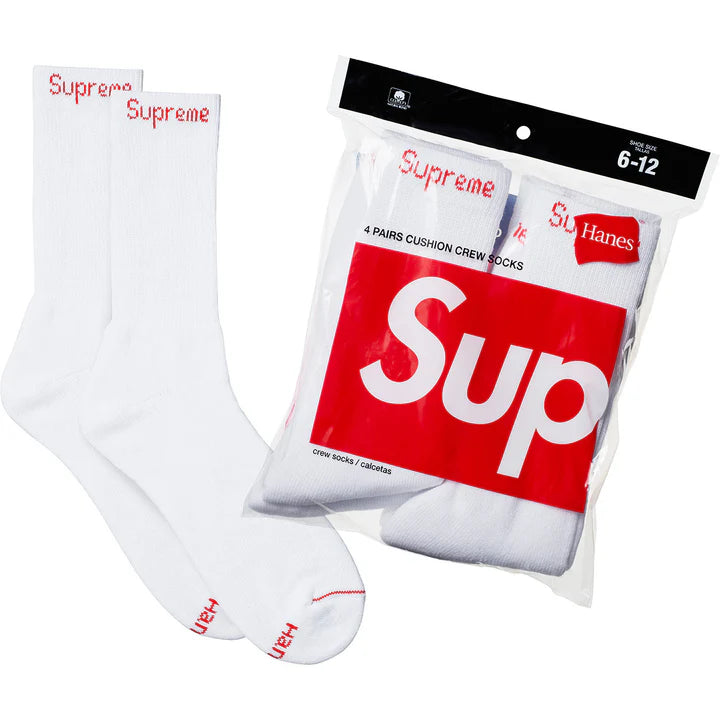 Supreme × Hanes Supreme Hanes White Crew Socks 4 Pack – Supreme x Hanes | Soles