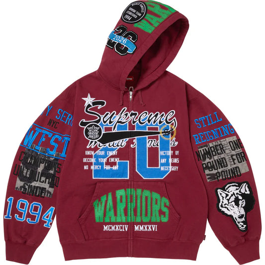 Supreme Cardinal Warriors Applique Zip Hoodie