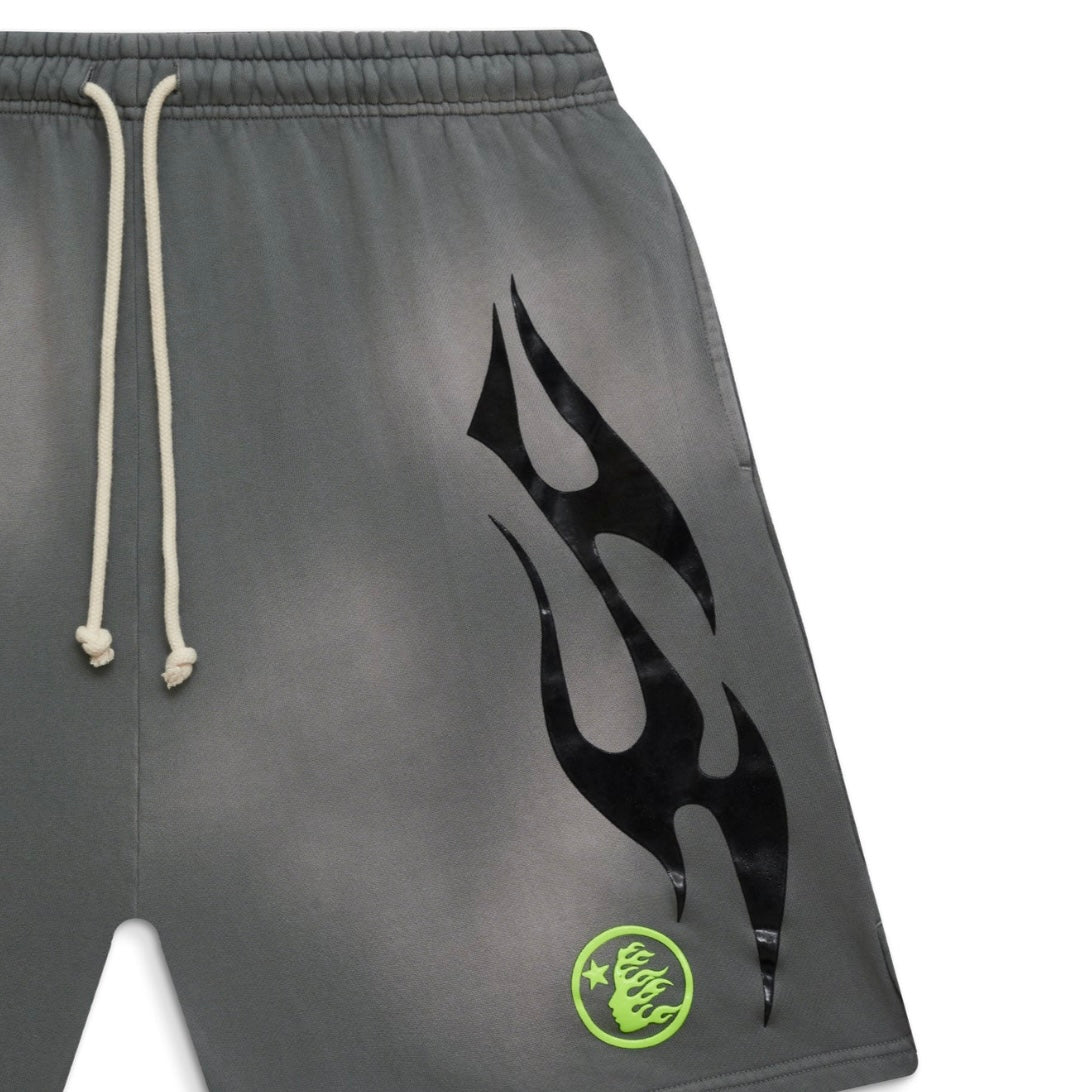 Hellstar Grey Black Green Flame Shorts