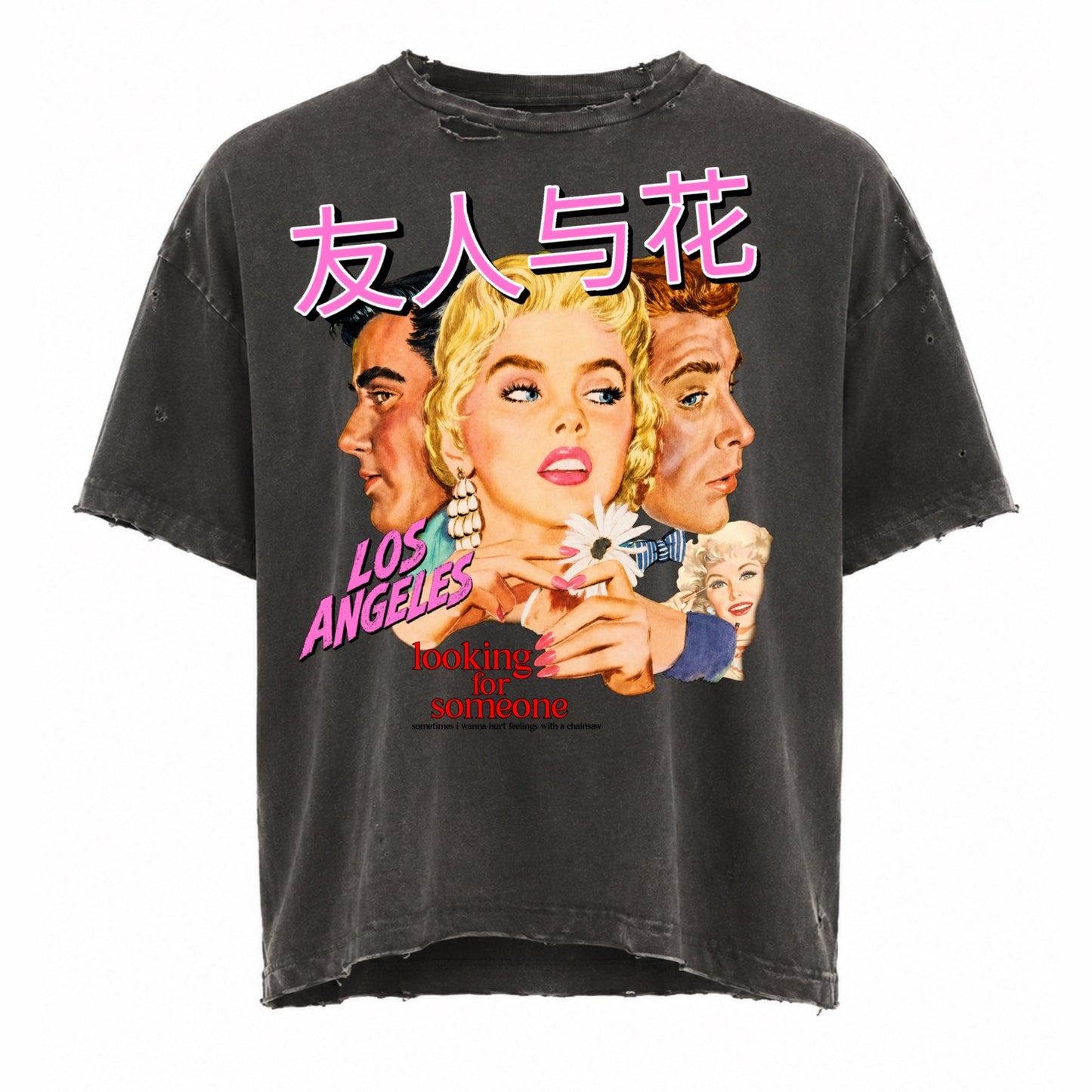 Amis et Fleurs Vintage Black Looking for Love in LA T-Shirt