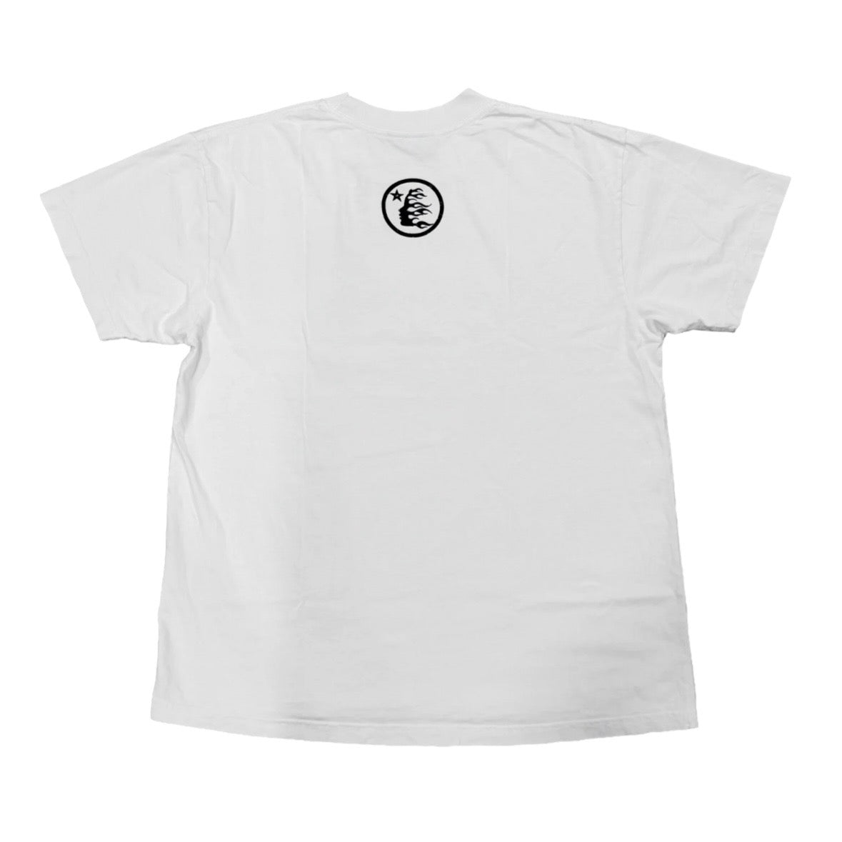Hellstar White Brainwashed Tee plain white back with a small circular logo at the upper back