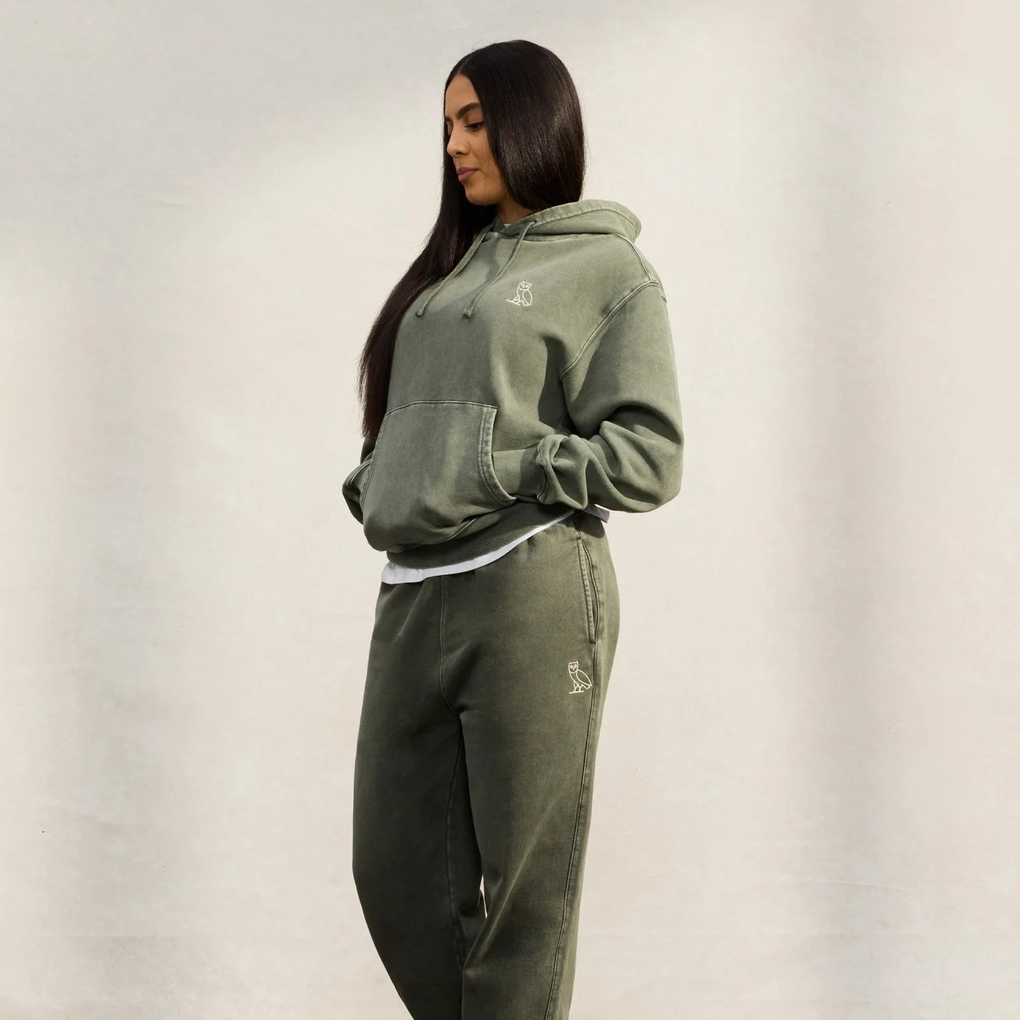 OVO Washed Green Hoodie On Body 2