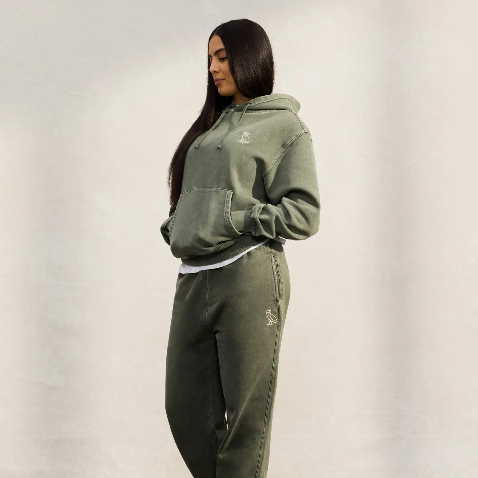 OVO Washed Green Hoodie On Body 2