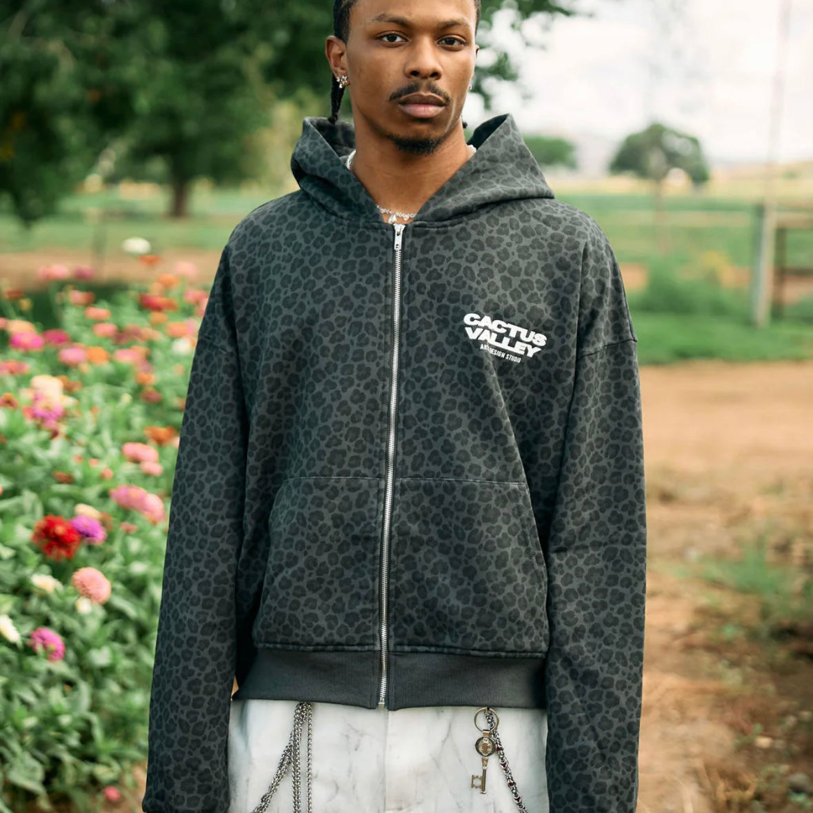 AZVA Black Leopard Art Zip Hoodie