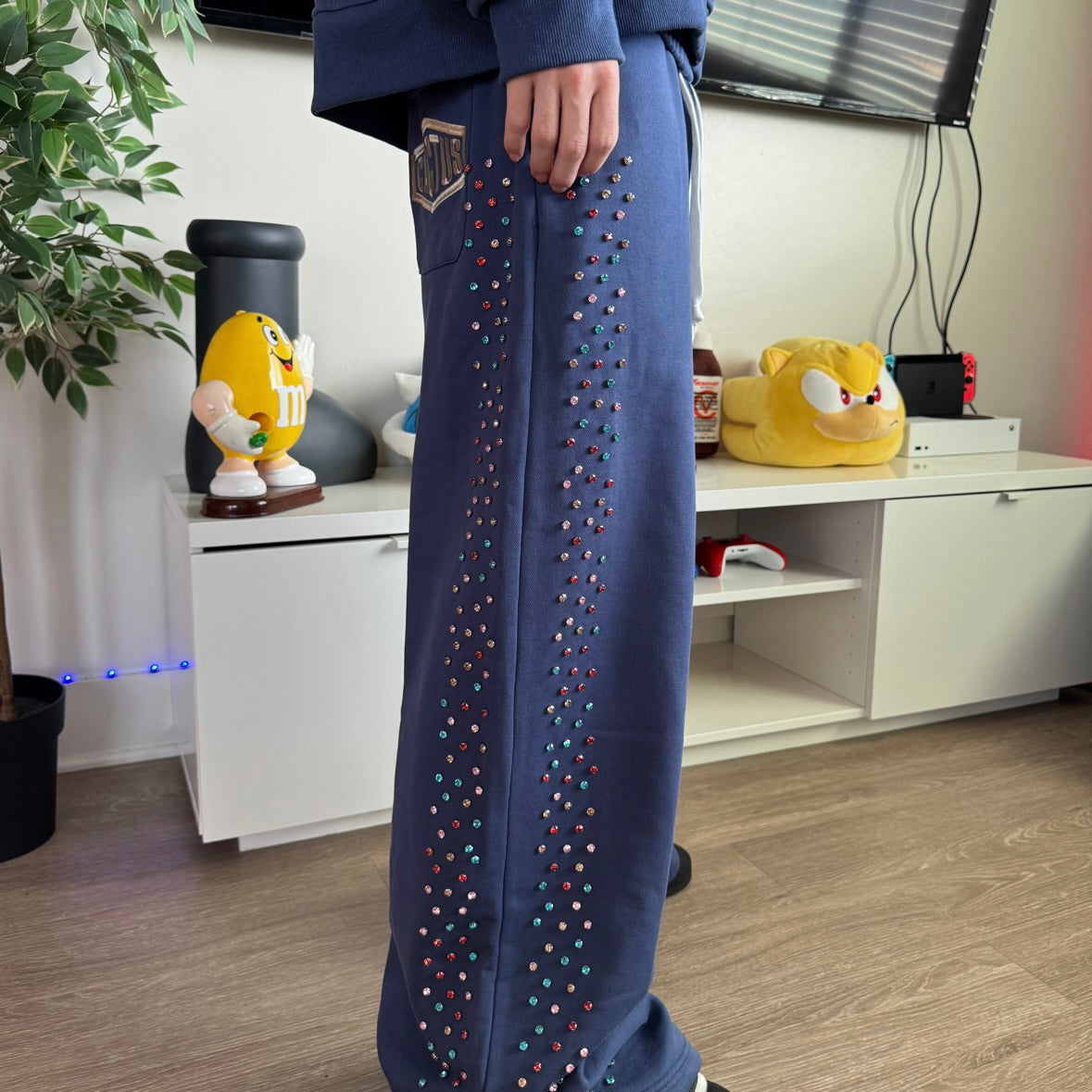 AZVA Navy Crystal Cactus Sweatpants
