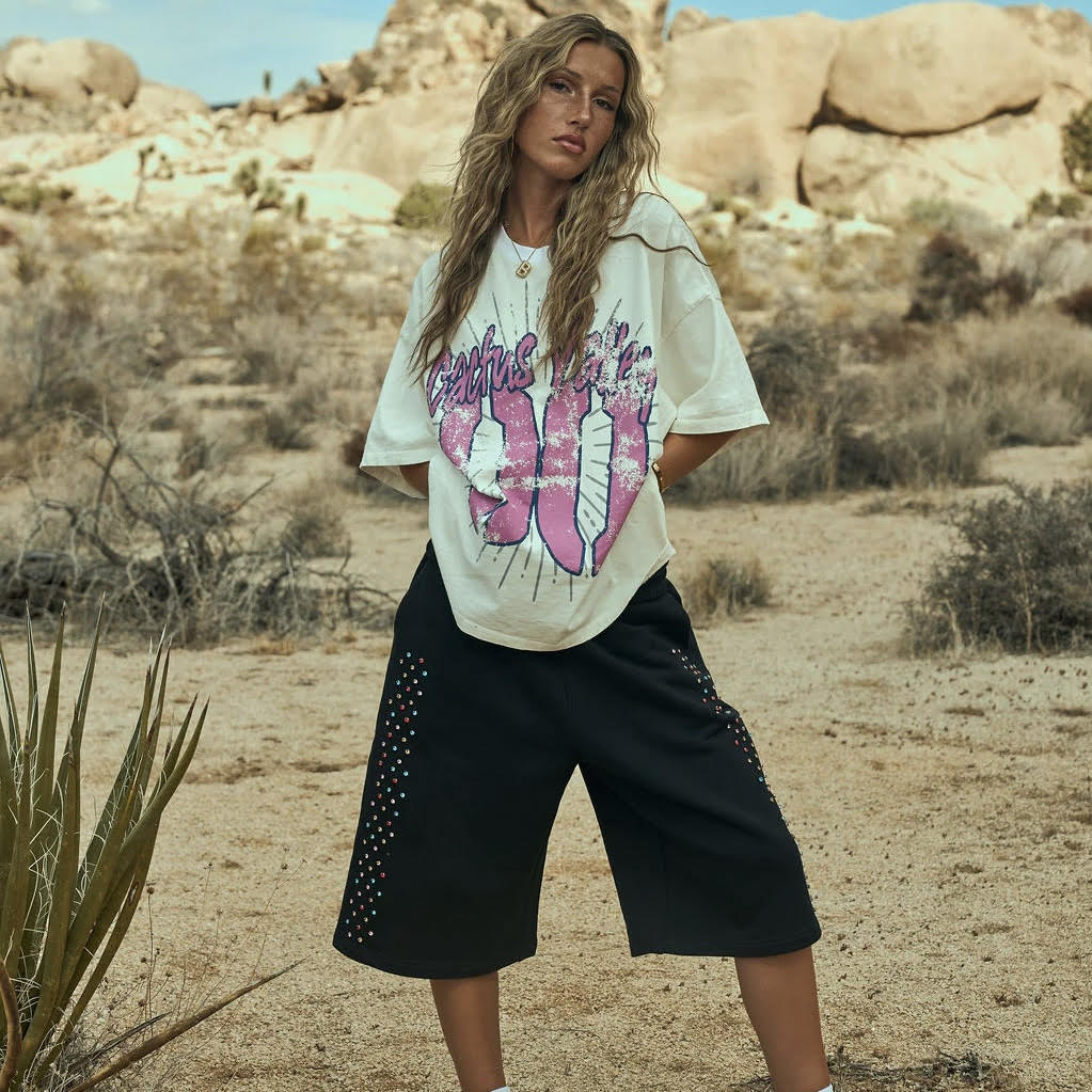 AZVA Black Crystal Cactus Shorts