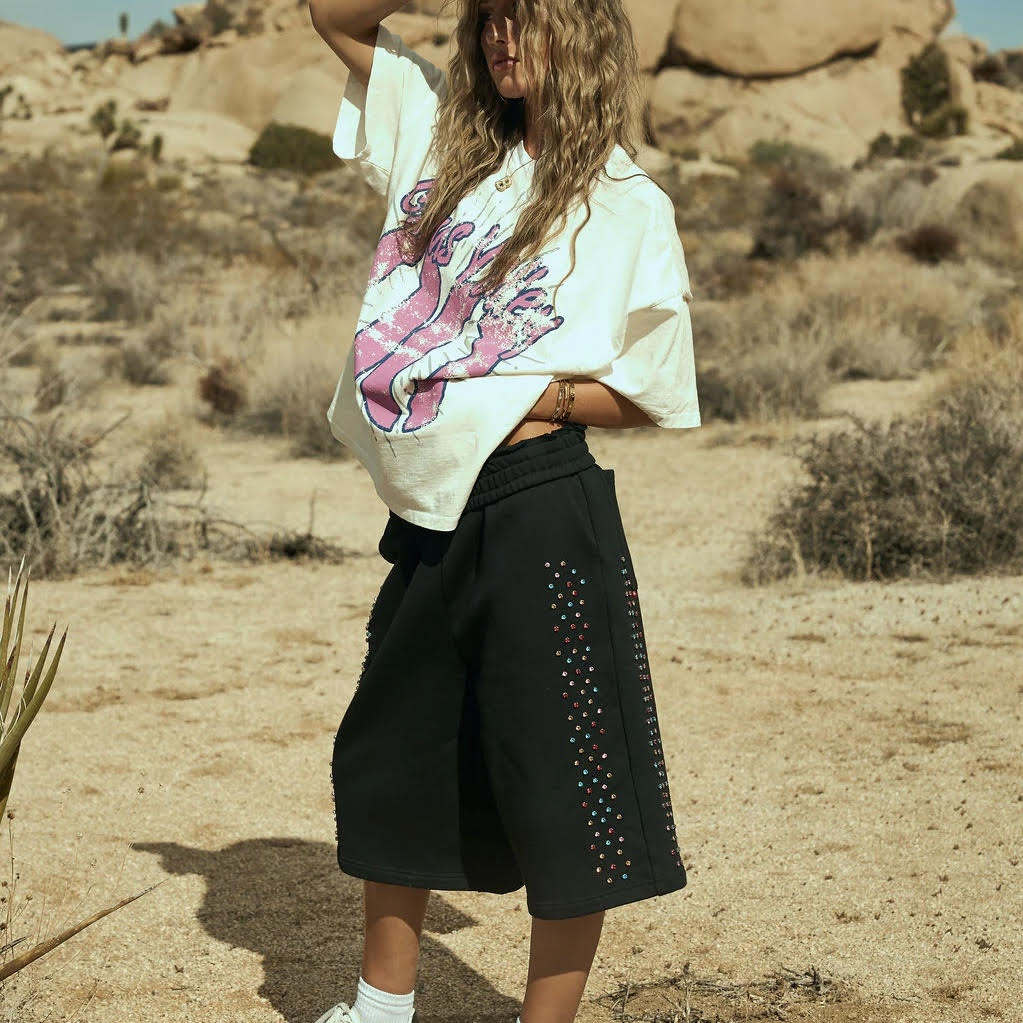 AZVA Black Crystal Cactus Shorts