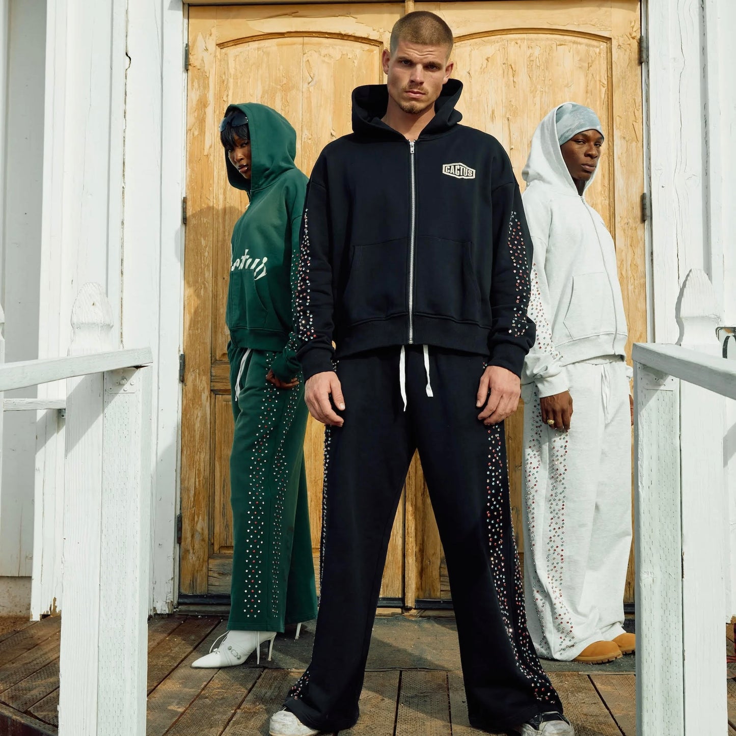 AZVA Black Crystal Cactus Zip Hoodie