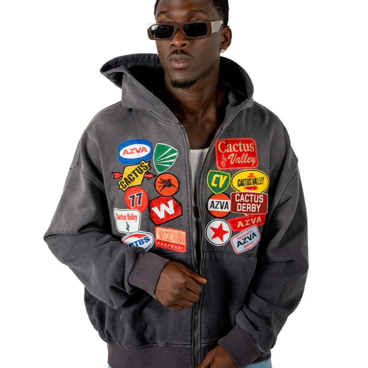 AZVA Vintage Black Rest Stop Zip Hoodie