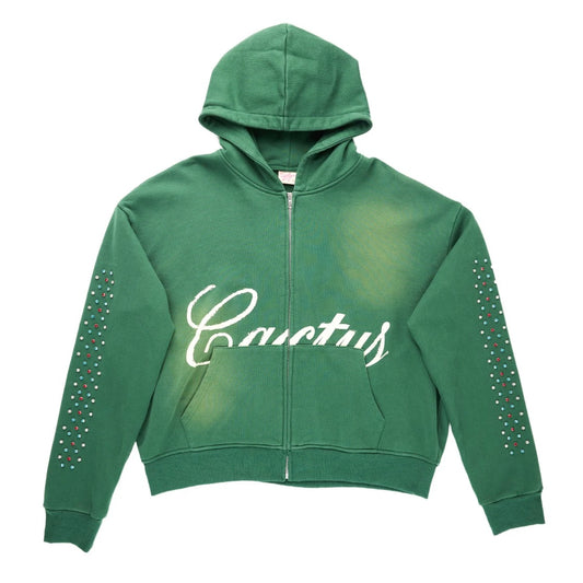 AZVA Green Hidden Crystal Zip Hoodie
