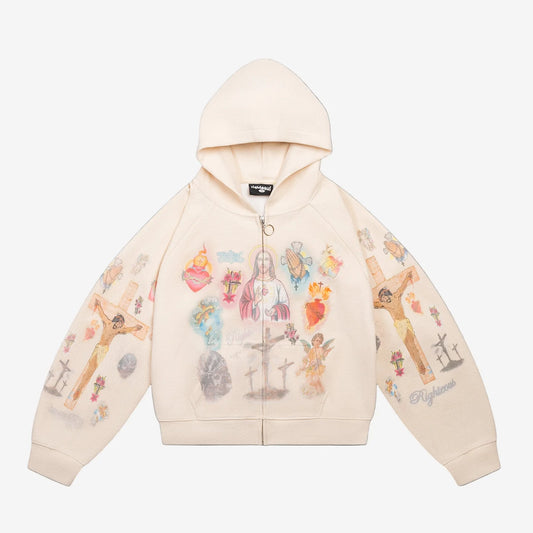 We Are Righteous Cream Ultimate Sacrifice Thermal Zip Hoodie