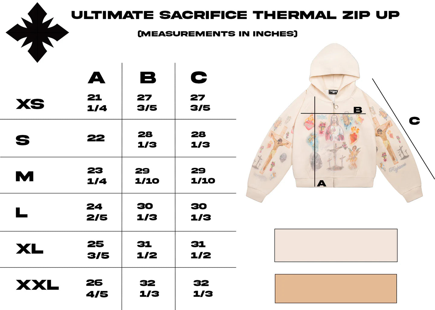 We Are Righteous Cream Ultimate Sacrifice Thermal Zip Hoodie