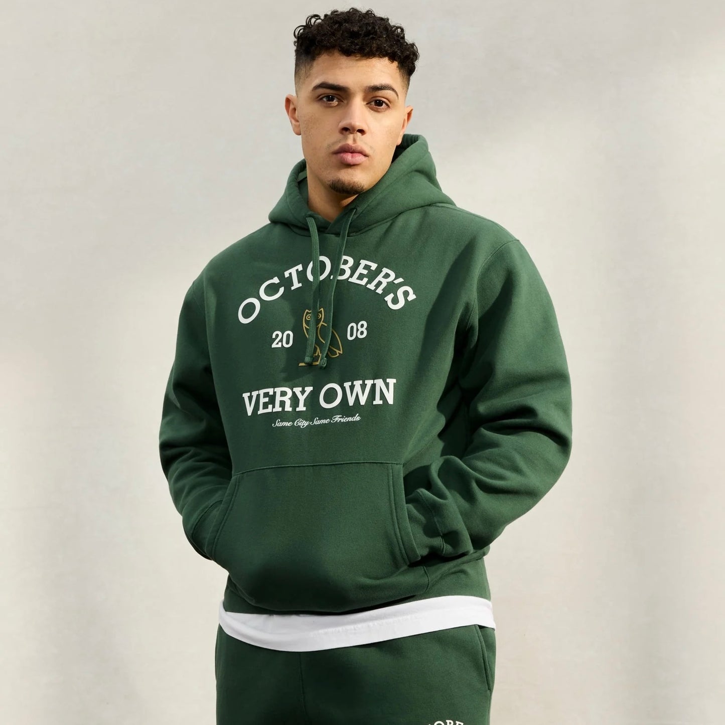 OVO Forrest Green Collegiate Hoodie On Body 1