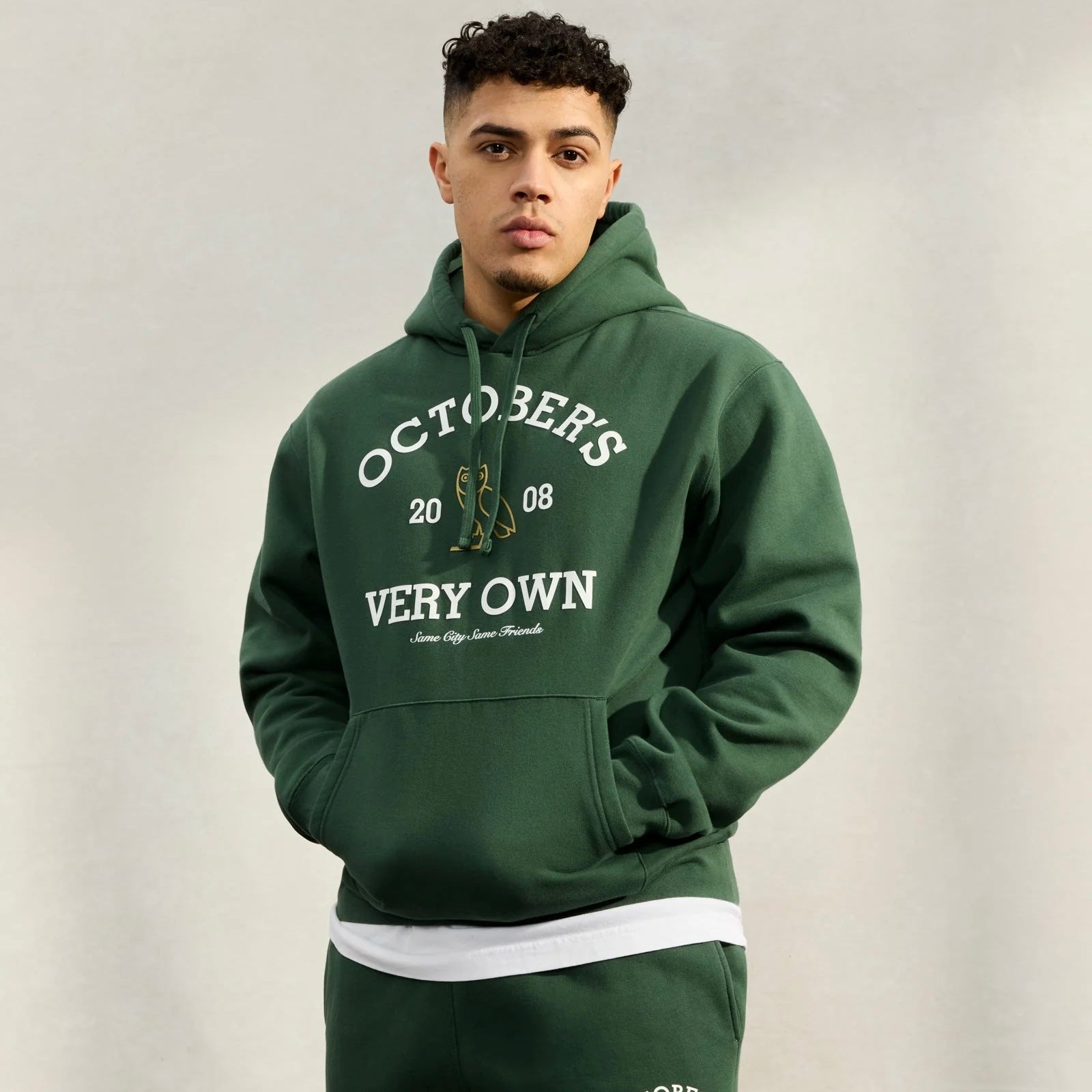 OVO Forrest Green Collegiate Hoodie On Body 1