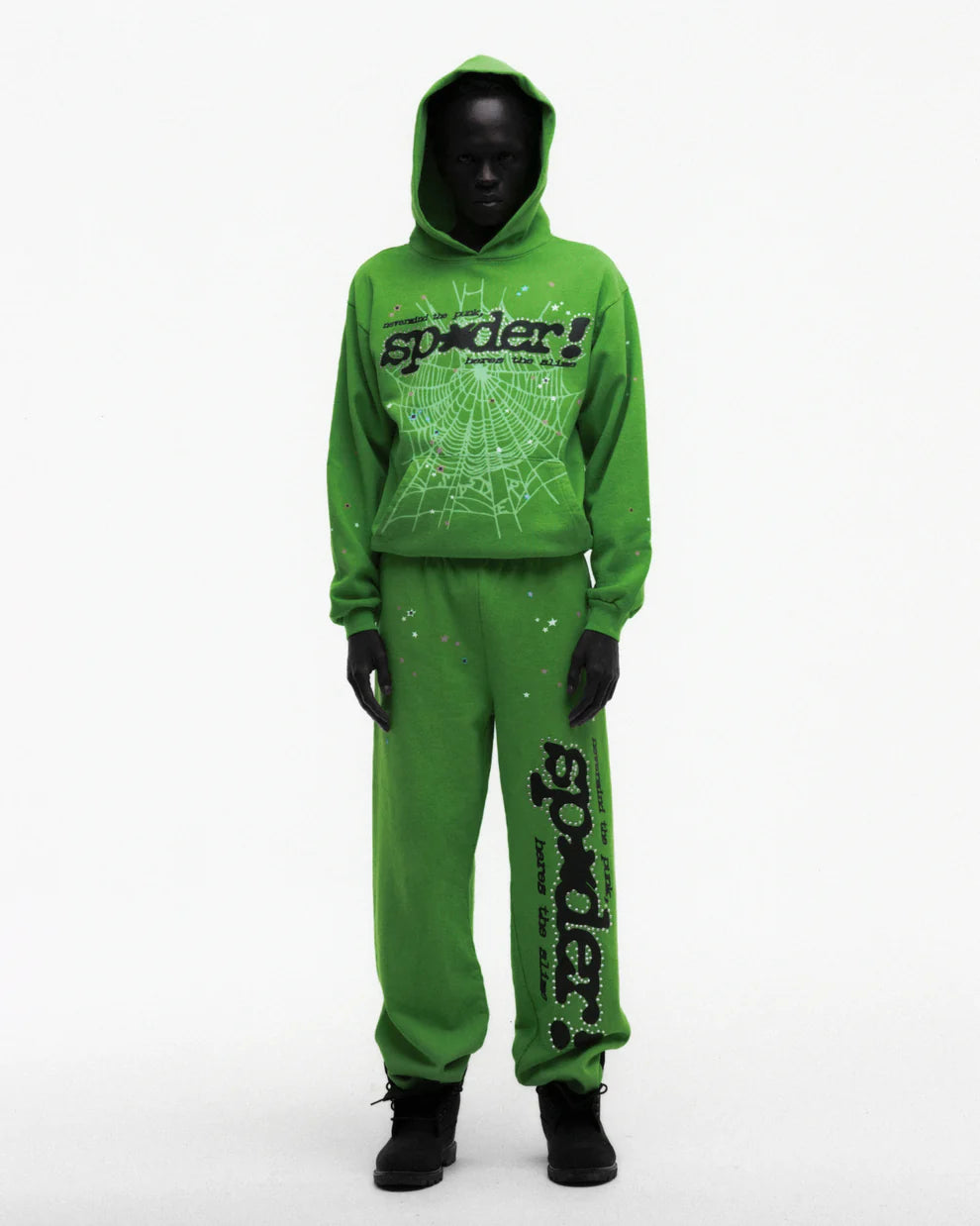 Sp5der Bright Green Punk V2 Rhinestone Sweatpants