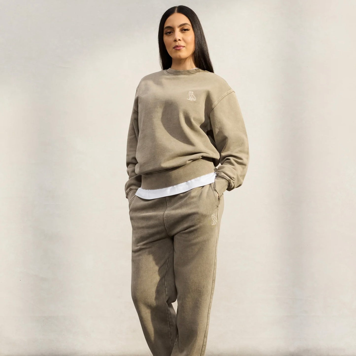 OVO Washed Brown Sweatpants On Body 2