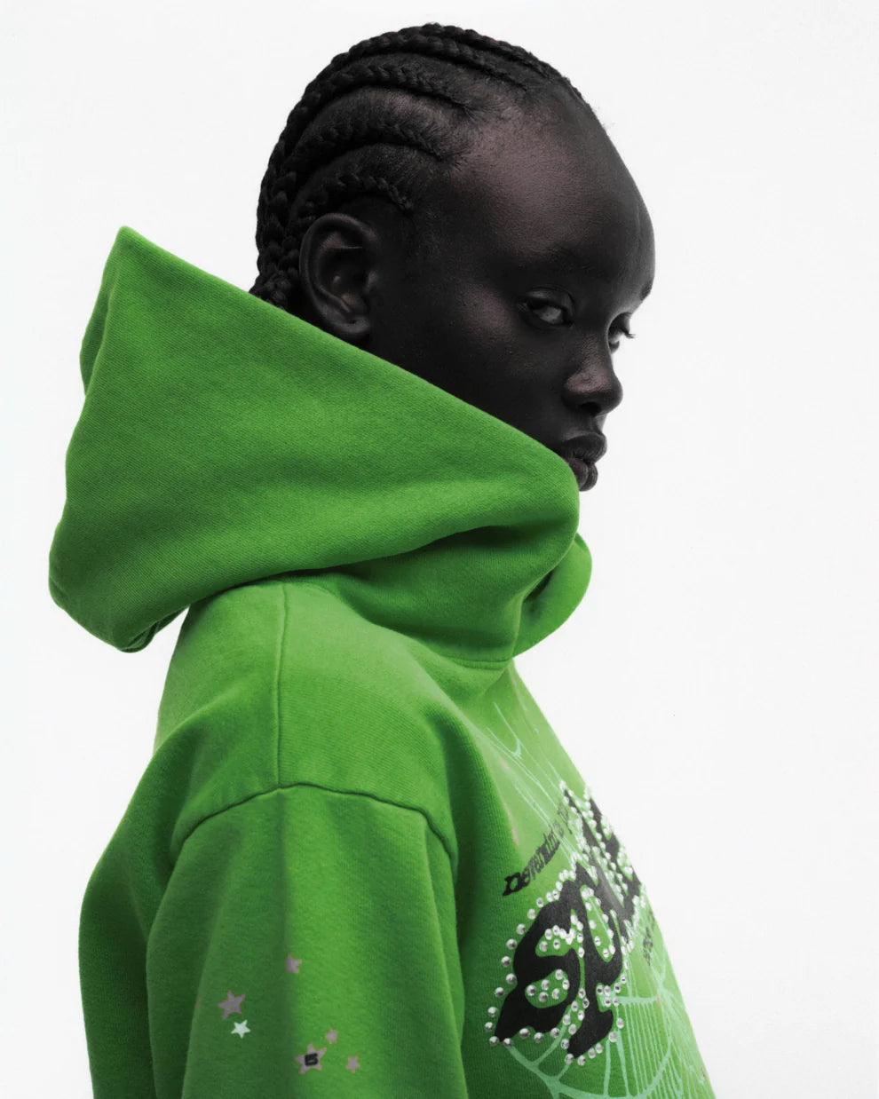 Sp5der Bright Green Punk V2 Rhinestone Hoodie