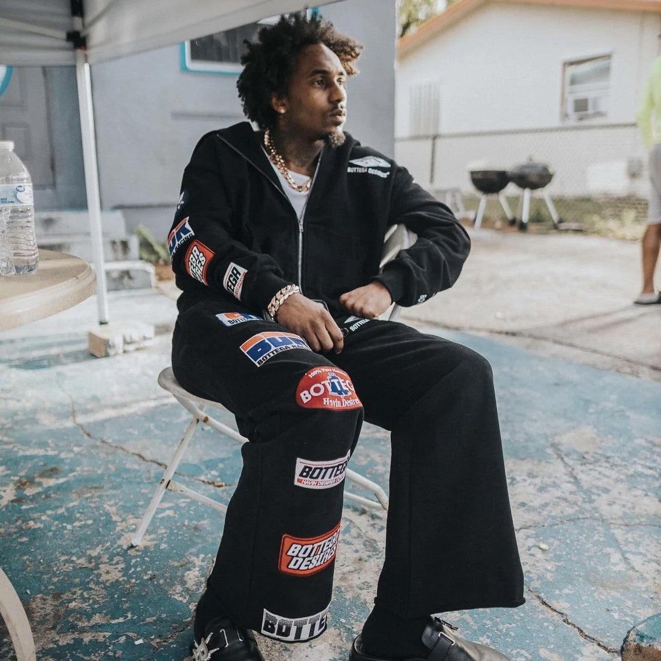 Bottega Desires Black Patches Zip Hoodie On Body