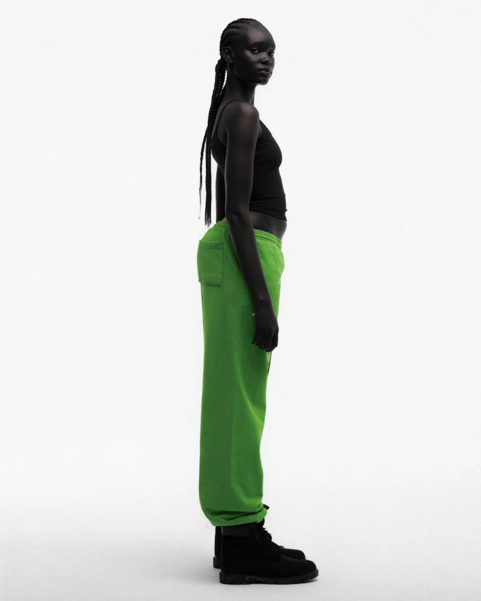Sp5der Bright Green Punk V2 Rhinestone Sweatpants