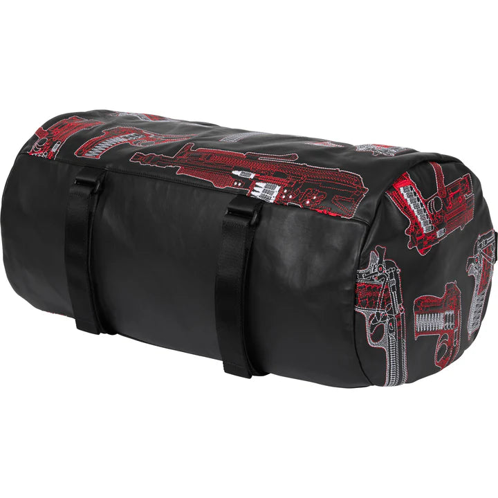 Supreme Black Guns Embroidered Leather Duffle Bag