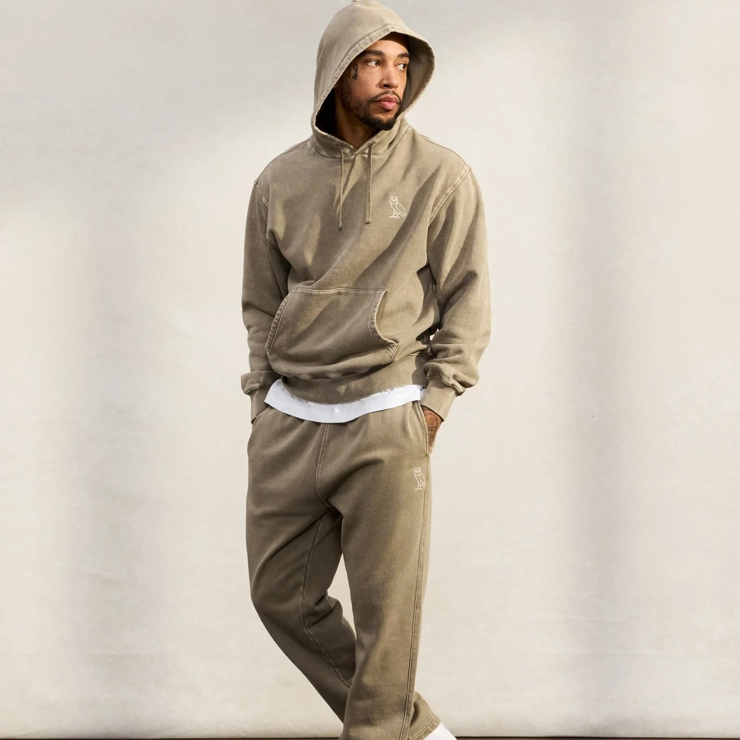 OVO Washed Brown Hoodie On Body 4