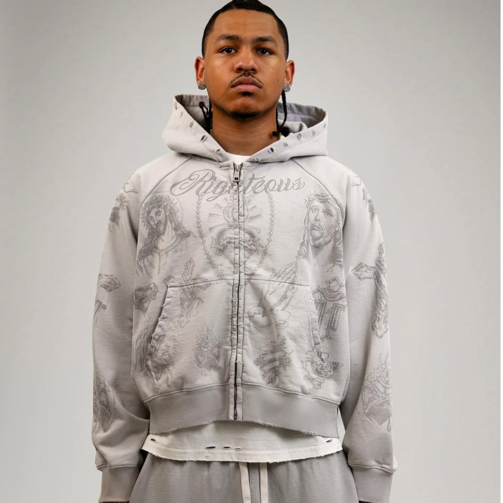 We Are Righteous Grey Tatted Believer Zip Hoodie
