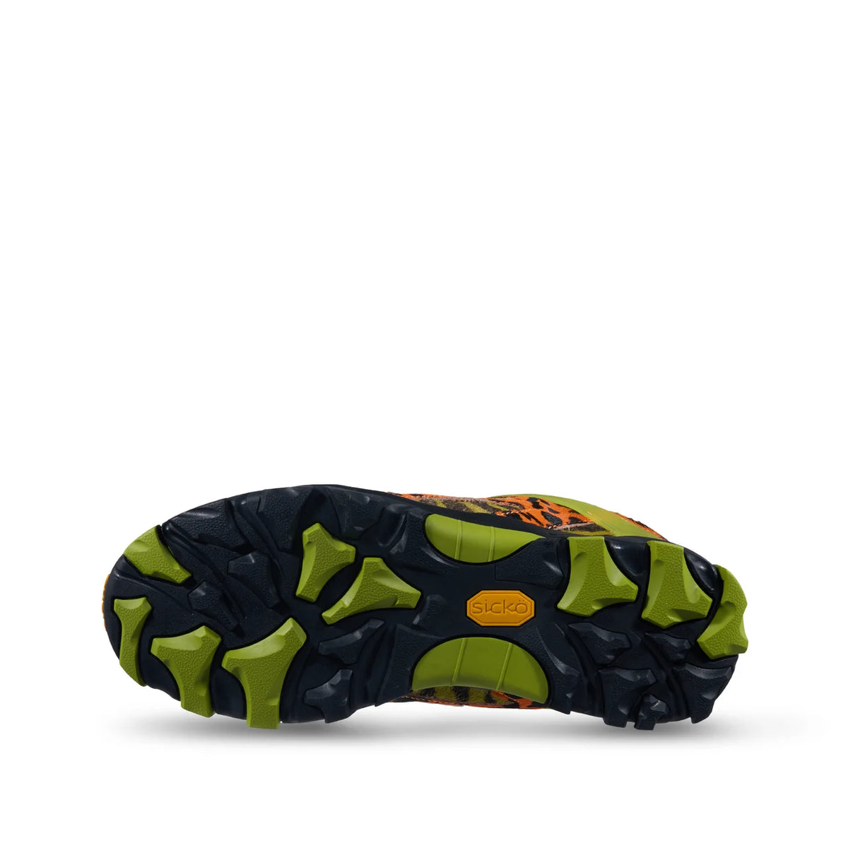 Sicko x xVessel Tiger Orange lugged outsole in black and lime with an orange centre panel