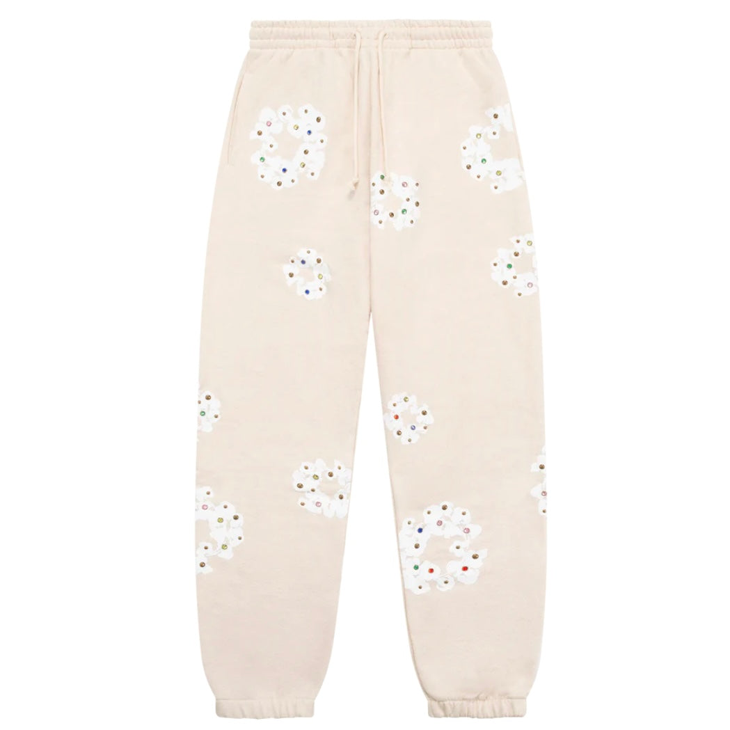 Denim Tears Oatmeal Rhinestone Cotton Wreath Sweatpants Front